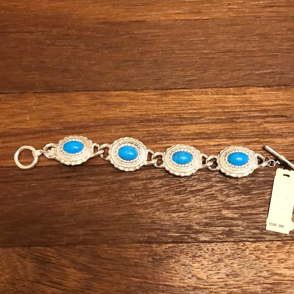 Anne Klein Silver Tone Blue Cabochon Link Bracelet Vintage Style NWT